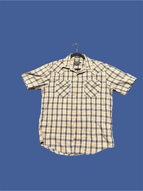 Pendelton Frontier Men's Short-Sleeve Plaid Button-Up Shirt - Yellow & Blue med